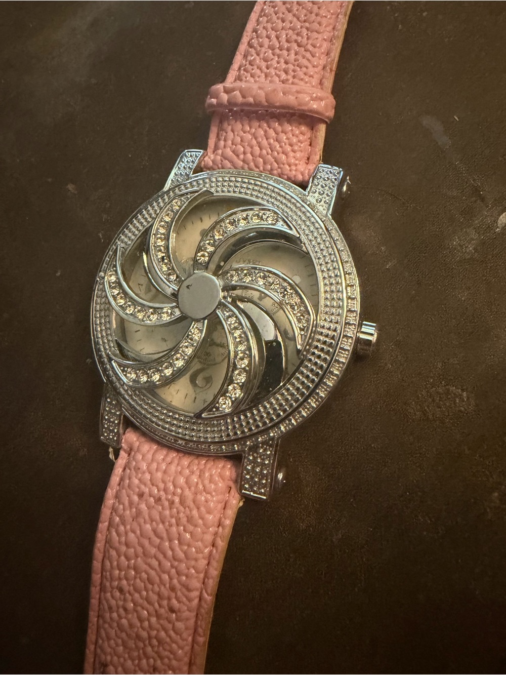 Textured Pink Leather Strap Watch with Stainless Steel Back